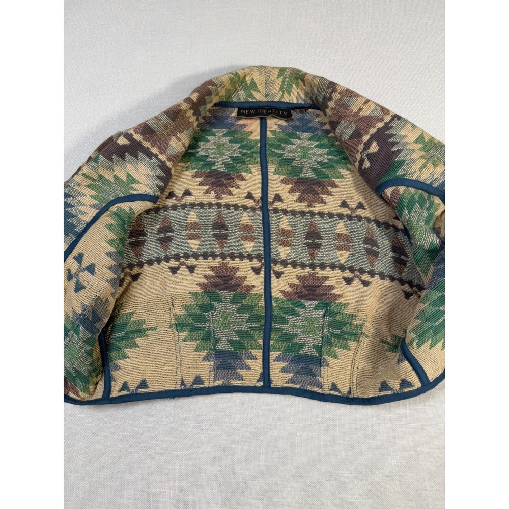 New Identity Womens Southwestern Tapestry Cropped Jacket Blue Green Cotton S - Picture 4 of 11